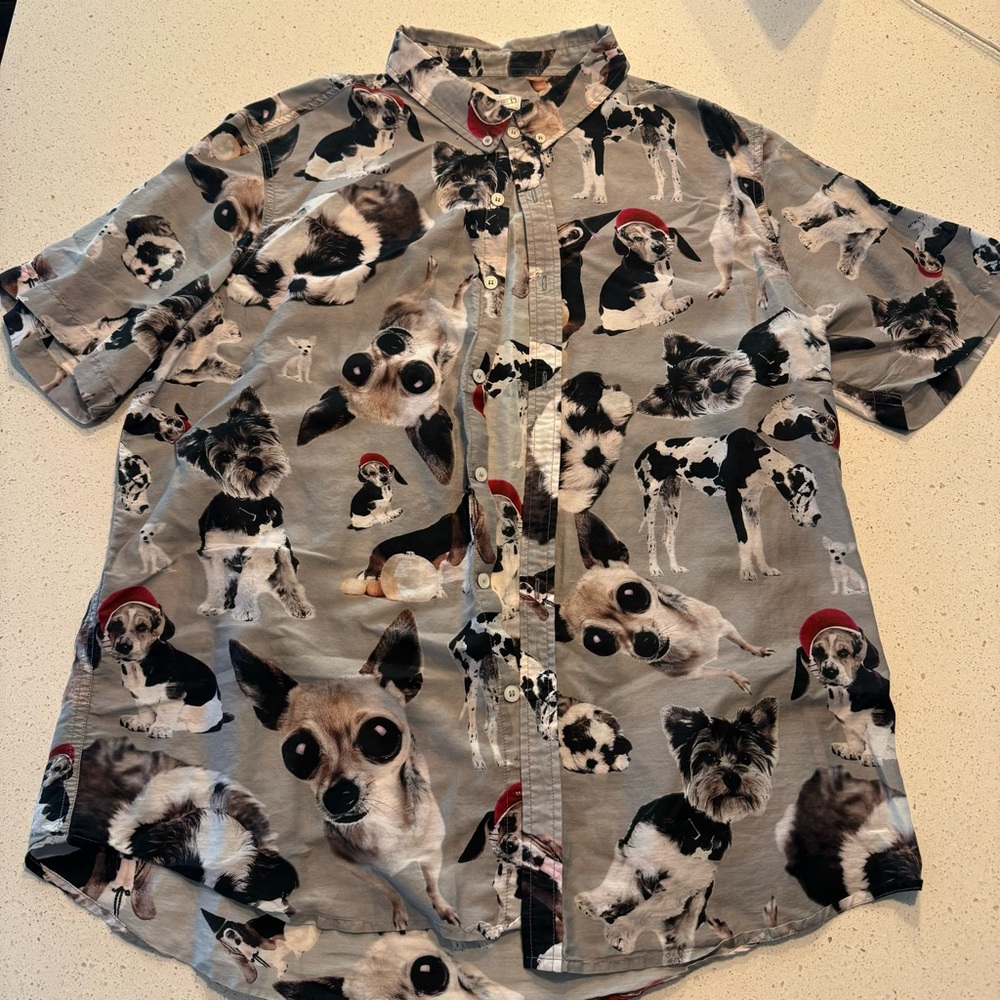 Oxford Lads Dog Print Button Down XXL